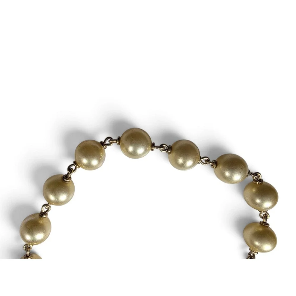 Vintage Gold Tone Champagne Faux Pearl Link Bracelet Round Simulated Pearls 7.5